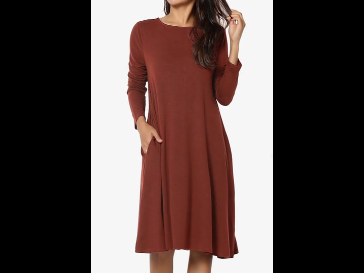 themogan-womens-casual-long-sleeve-boat-neck-knee-length-pocket-a-line-swing-t-shirt-dress-dark-rust-1