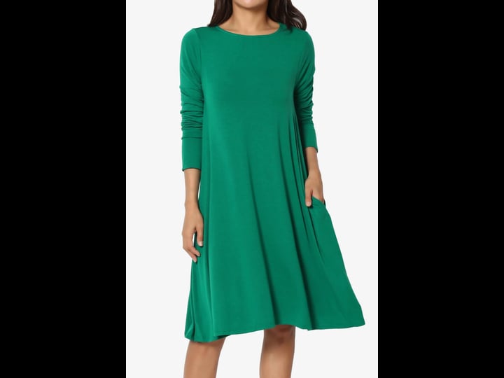 themogan-womens-casual-long-sleeve-boat-neck-knee-length-pocket-a-line-swing-t-shirt-dress-forest-gr-1