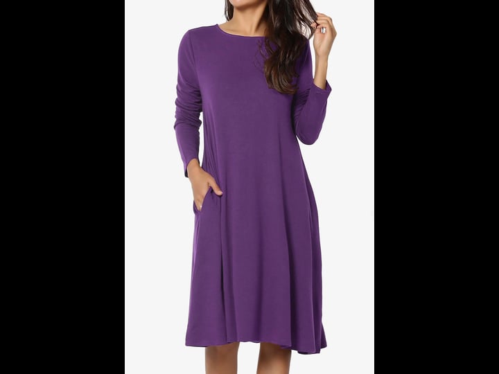 themogan-womens-casual-long-sleeve-boat-neck-knee-length-pocket-a-line-swing-t-shirt-dress-purple-1