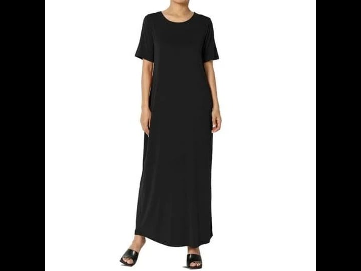 themogan-womens-plus-short-sleeve-modal-jersey-round-neck-maxi-t-shirt-dress-size-1xl-black-1