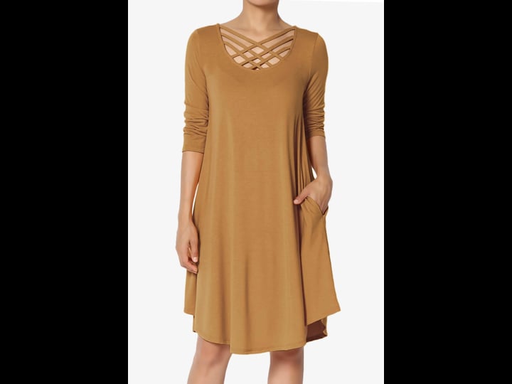 themogan-womens-strappy-scoop-neck-3-4-sleeve-flowy-swing-pocket-t-shirt-dress-coffee-s-size-small-b-1