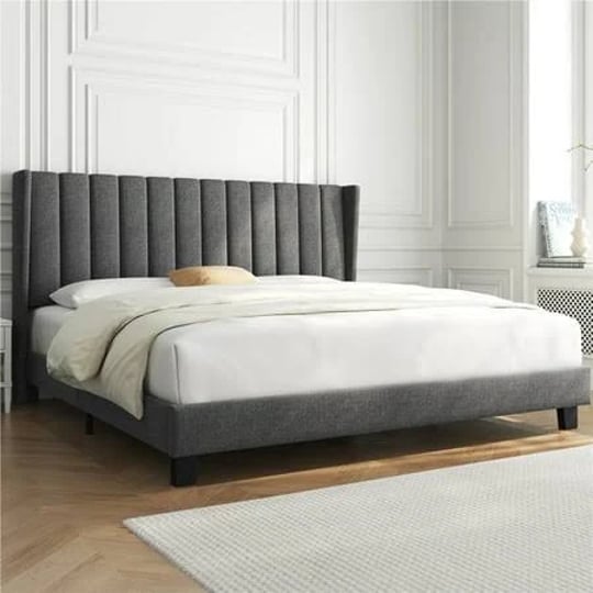 topeakmart-king-upholstered-bed-frame-wing-designed-headboard-dark-gray-1