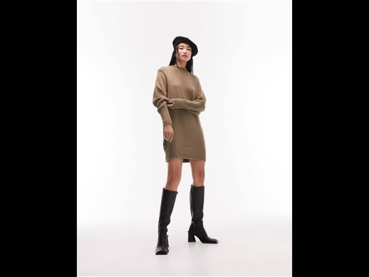 topshop-knitted-crew-neck-dress-in-brown-1