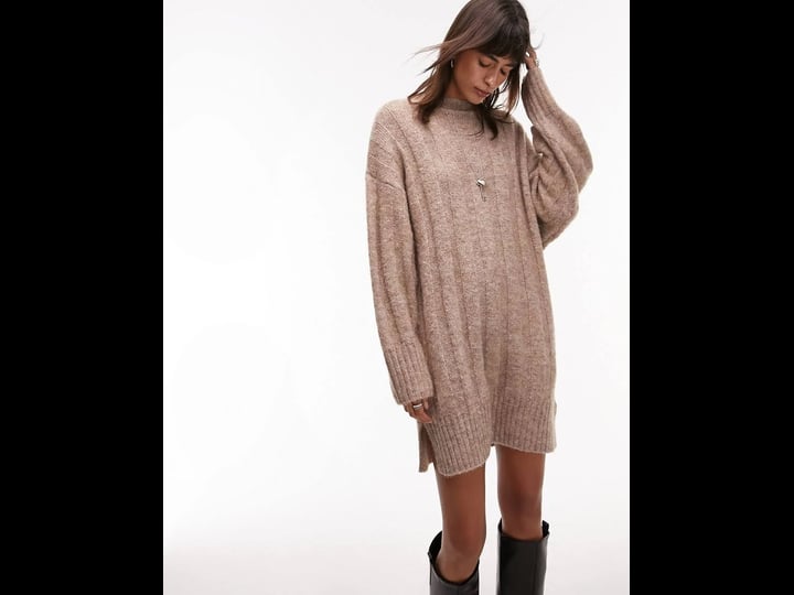 topshop-knitted-funnel-neck-wide-rib-mini-dress-in-mushroom-brown-1
