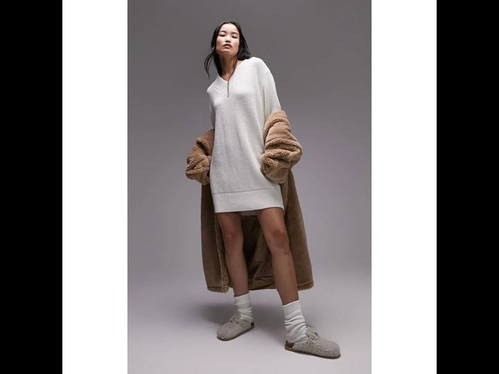 topshop-knitted-v-neck-mini-dress-in-cream-white-1