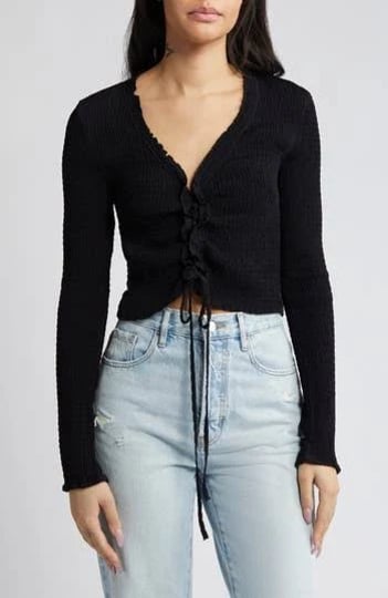 topshop-lace-up-textured-long-sleeve-blouse-in-black-at-nordstrom-size-8-us-1