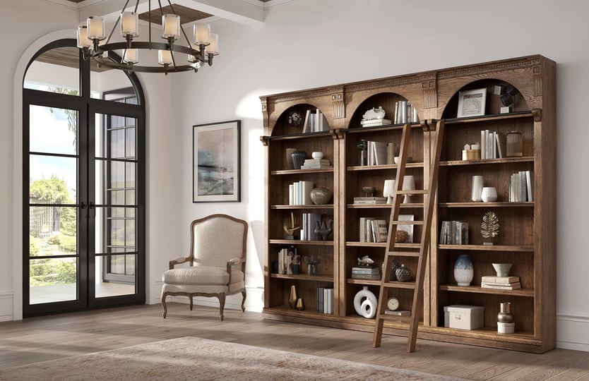 traditional-8-tall-wood-bookcase-wall-with-ladder-office-bookcase-brown-1