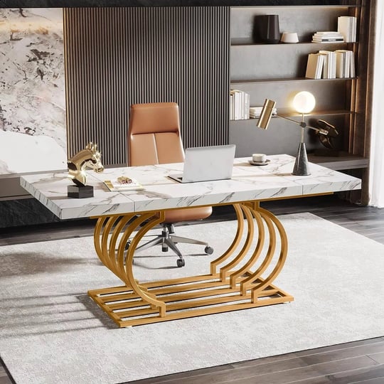 tribesigns-63-inch-modern-office-desk-large-executive-desk-computer-desk-with-gold-metal-frame-white-1