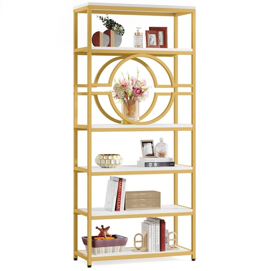 tribesigns-gold-and-white-metal-6-shelf-bookcase-31-49-in-w-x-74-21-in-h-x-11-81-in-d-unfinished-hog-1