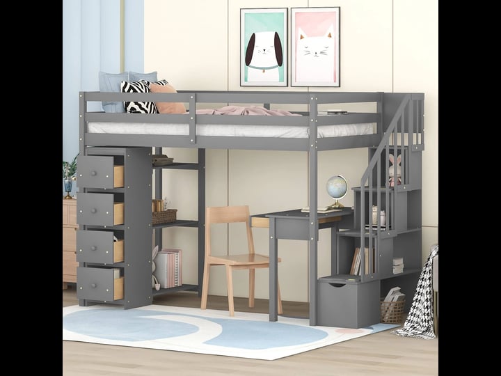 twin-size-loft-bed-with-storage-drawers-desk-and-stairs-wooden-loft-bed-with-shelves-grey-1