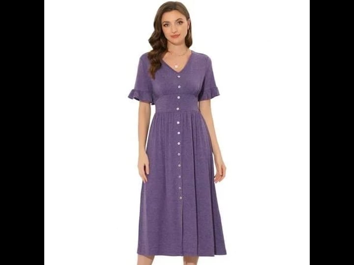 unique-bargains-womens-v-neck-button-flutter-sleeve-smocked-high-waist-midi-dress-l-purple-size-larg-1
