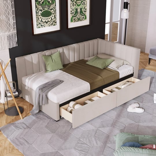 upholstered-daybed-with-2-drawers-and-twin-size-sofa-bed-frame-beige-1