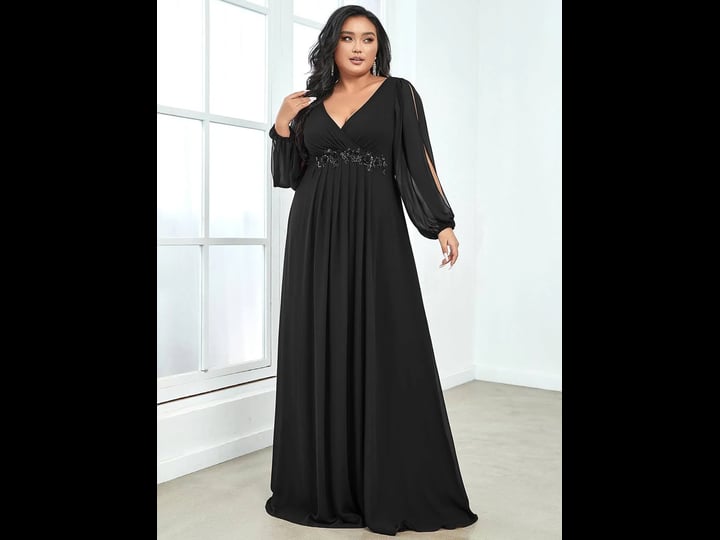 vampal-black-wholesale-chiffon-plus-size-evening-dresses-with-long-lantern-sl-1