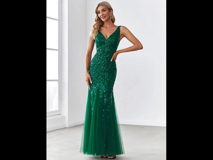 vampal-dark-green-mermaid-maxi-dresses-for-evening-wholesale-double-v-neck-se-1