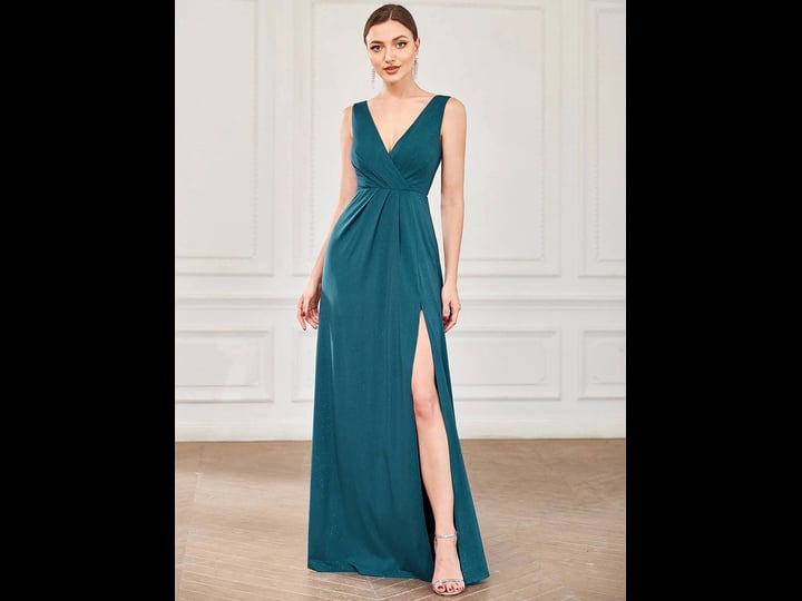 vampal-teal-floor-length-v-neck-shimmery-wholesale-evening-dresses-with-side-1