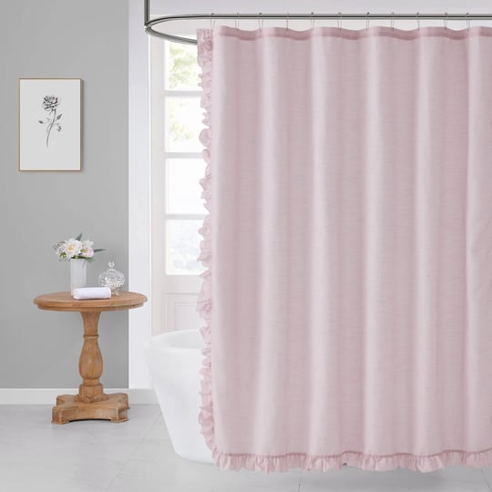 vcny-home-leon-chambray-ruffle-fabric-shower-curtain-blush-1