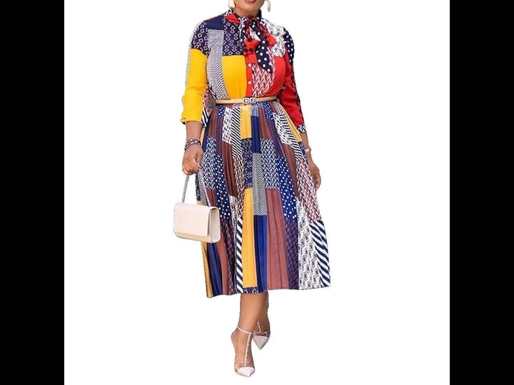 verwin-bow-collar-patchwork-a-line-color-block-womens-long-sleeve-dress-midi-dress-1