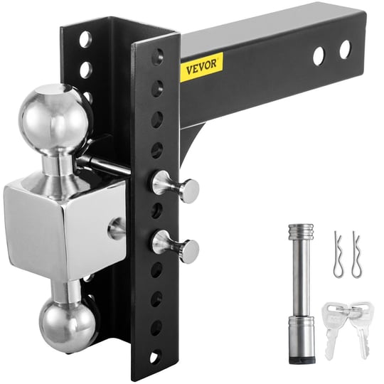 vevor-adjustable-trailer-hitch-8-rise-drop-hitch-ball-mount-2-receiver-solid-tube-22000-lbs-rating-2-1