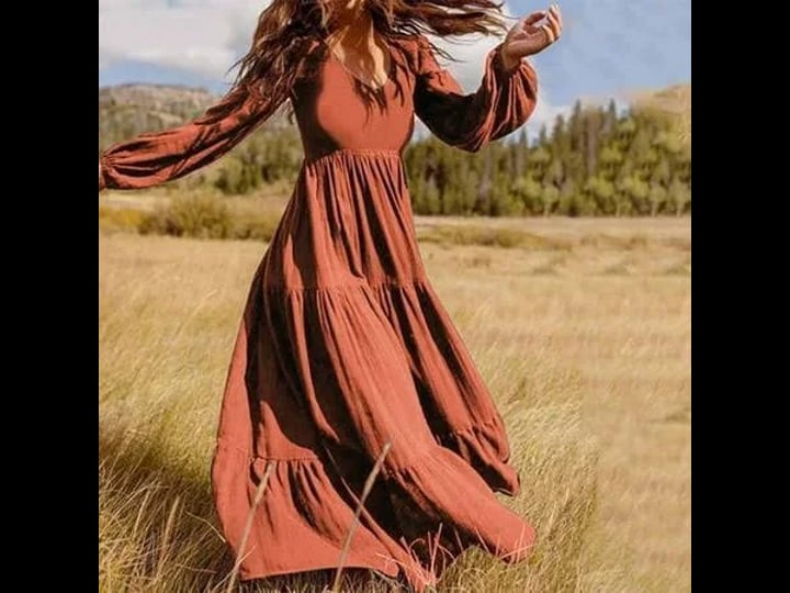 viakeo-womens-long-sleeve-crew-neck-maxi-dress-solid-color-tie-neck-casual-high-waist-ruffle-hem-boh-1
