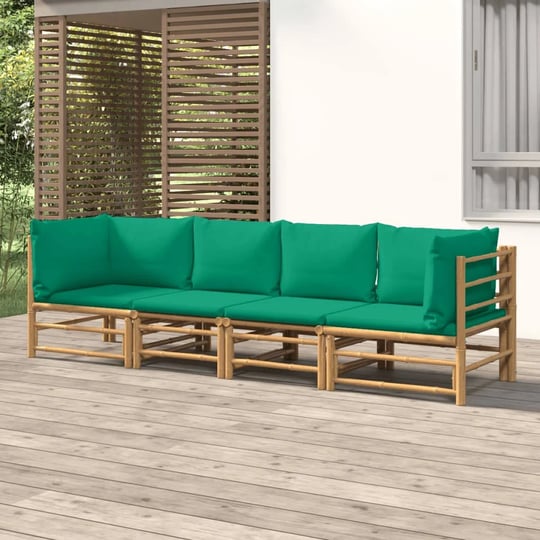 vidaxl-4-piece-patio-lounge-set-with-green-cushions-bamboo-1