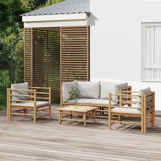 vidaxl-5-piece-patio-lounge-set-with-light-gray-cushions-bamboo-1