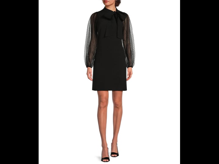 vince-camuto-bow-neck-shift-dress-with-flock-mesh-dot-sleeves-womens-9