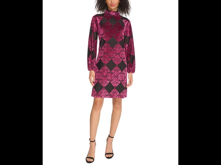 vince-camuto-burnout-velvet-damask-print-long-sleeve-mock-neck-sheath-dress-7