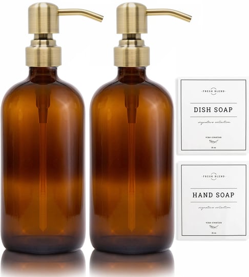 vine-creations-amber-glass-soap-dispenser-2-pack-thick-16oz-bottles-rustproof-stainless-steel-pump-k-1