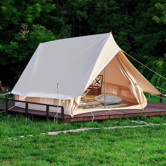 wellos-double-door-canvas-glamping-tent-rainproof-beige-1