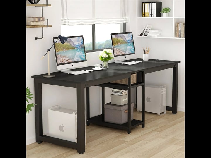 white-78-inches-rectangle-computer-desk-double-workstation-two-person-office-desk-with-shelves-black-1