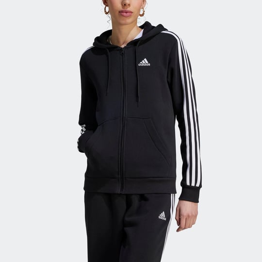 womens-adidas-essentials-3-stripes-full-zip-fleece-hoodie-black-white-small-1