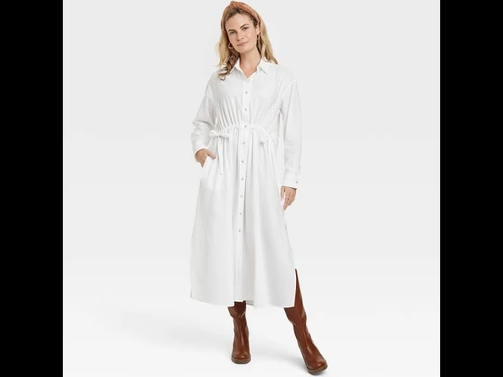 womens-long-sleeve-cinch-waist-maxi-shirtdress-universal-thread-white-m-1