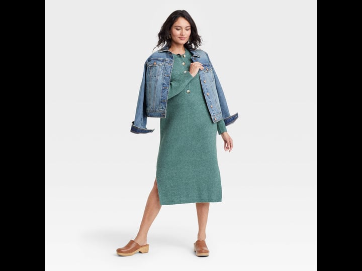 womens-long-sleeve-henley-neck-sweater-dress-universal-thread-green-small-1
