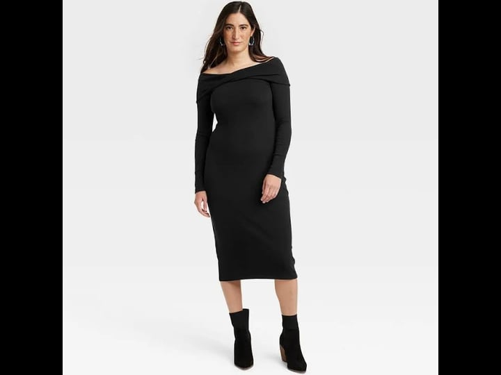 womens-long-sleeve-midi-bodycon-dress-universal-thread-black-m-1