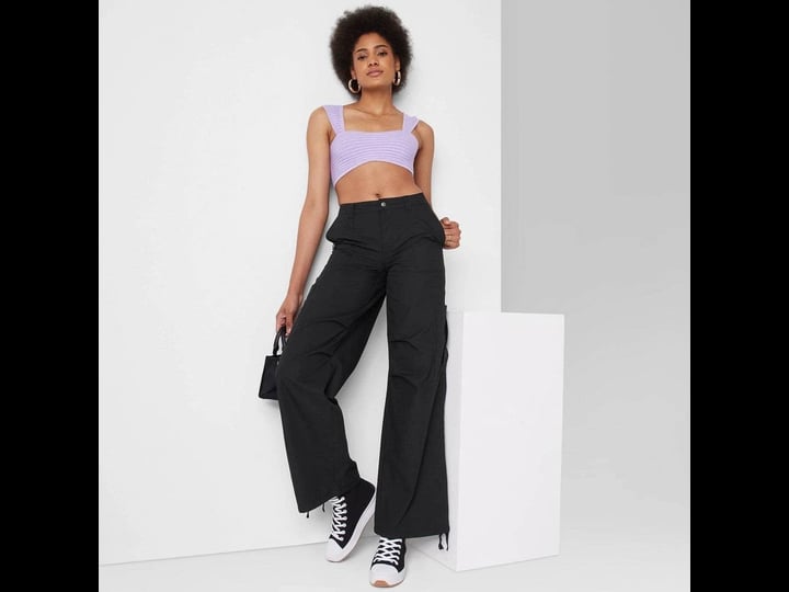womens-mid-rise-parachute-pants-wild-fable-black-s-1