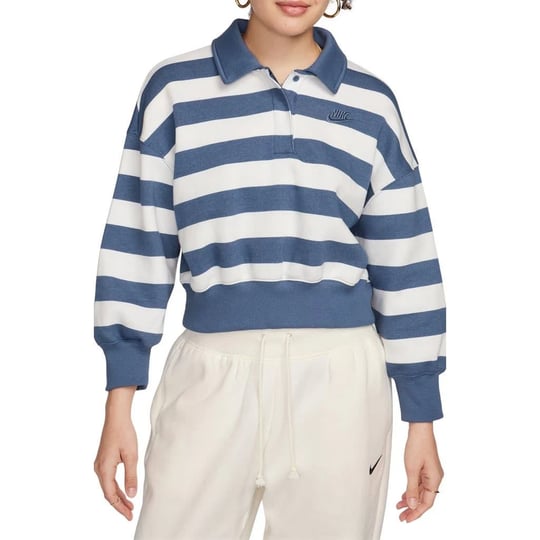 womens-nike-sportswear-phoenix-fleece-oversized-3-4-sleeve-striped-crop-polo-in-blue-size-xs-fq6236--1