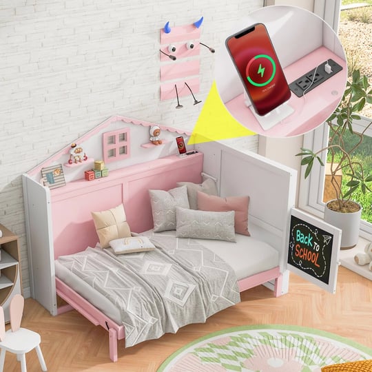 wood-house-murphy-bed-with-usb-storage-shelves-and-blackboard-house-window-pinkwhite-twin-1