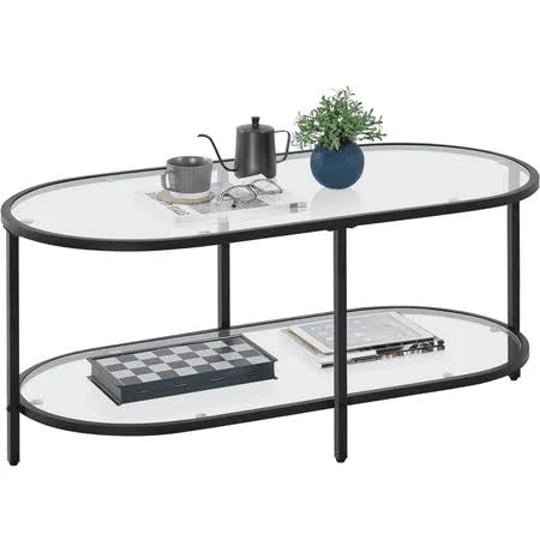 yaheetech-modern-2-layer-tempered-glass-oval-coffee-table-black-size-41-7l-19-7w-17-3h-1