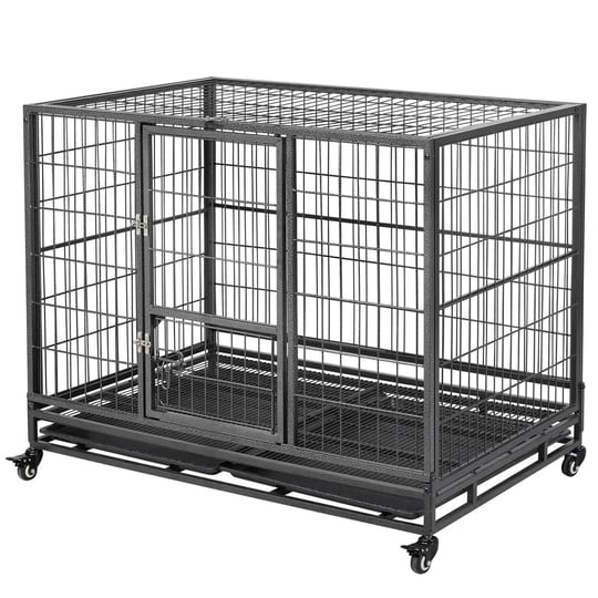 yaheetech-rolling-dog-crate-metal-large-dog-cage-black-1