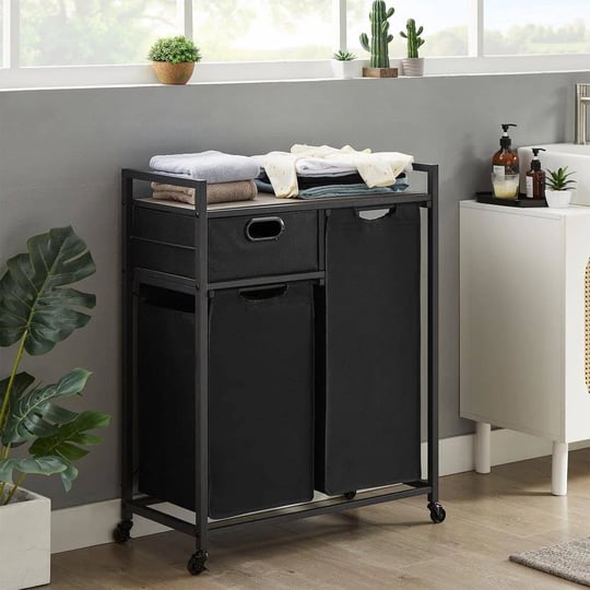 yofe-gray-1-drawer-particle-board-laundry-basket-with-wheel-or-adjustable-feet-laundry-hamper-with-r-1