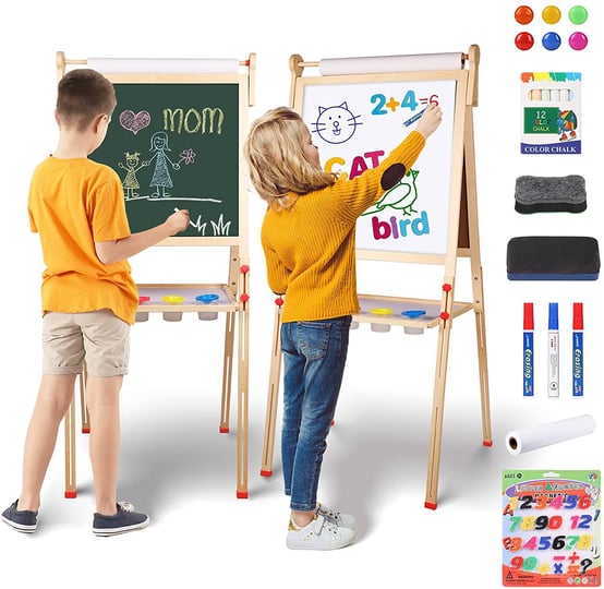 yohoolyo-kids-easel-wooden-children-art-easel-paper-rolldouble-sided-magnetic-whiteboard-chalkboard--1