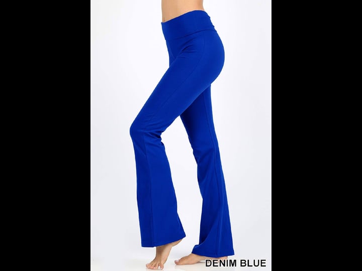 zenana-women-fold-over-waist-cotton-stretch-flare-leg-boot-cut-yoga-pants-leggings-denim-blue-large-1