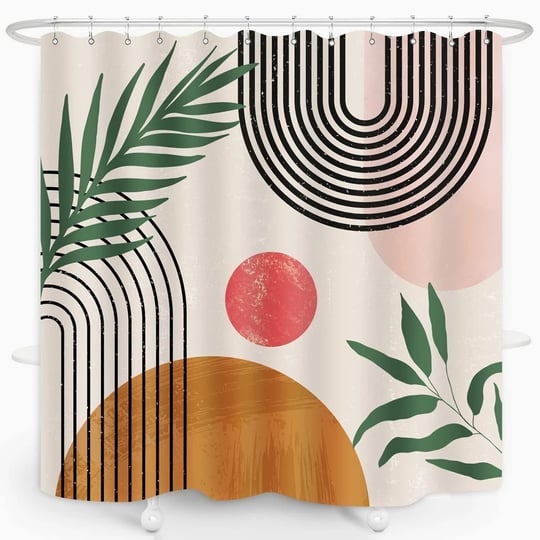 zxmbf-mid-century-abstract-boho-shower-curtain-arch-sun-rainbow-green-leaves-modern-minimalist-geome-1