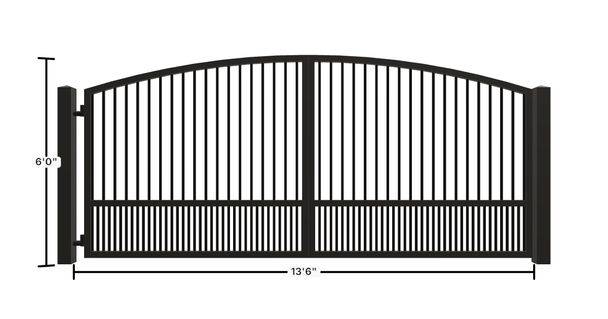 Drawing of the configured Driveway Gate, 13'6" wide × 6'0" high, with dimensions