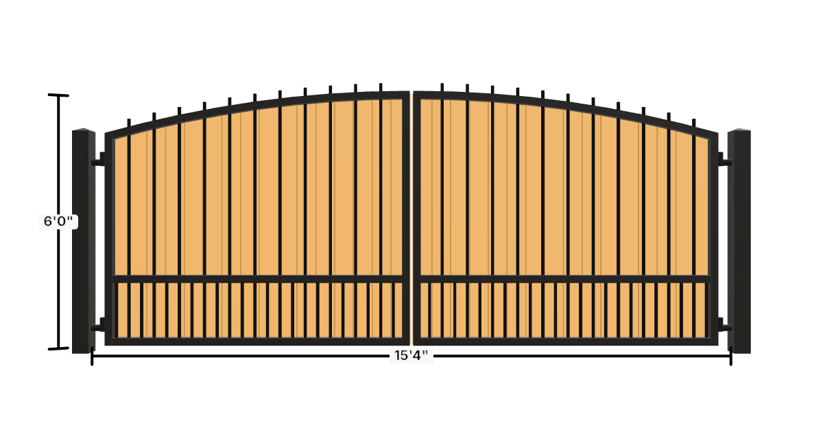 Drawing of the configured Driveway Gate, 15'4" wide × 6'0" high, with dimensions