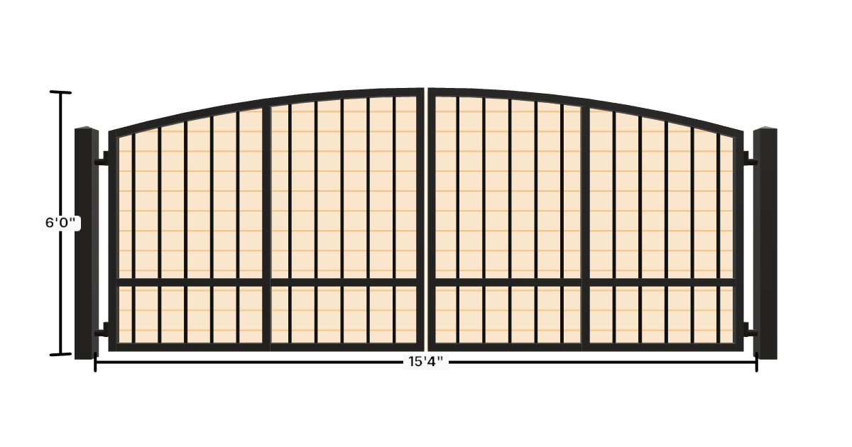 Drawing of the configured Driveway Gate, 15'4" wide × 6'0" high, with dimensions