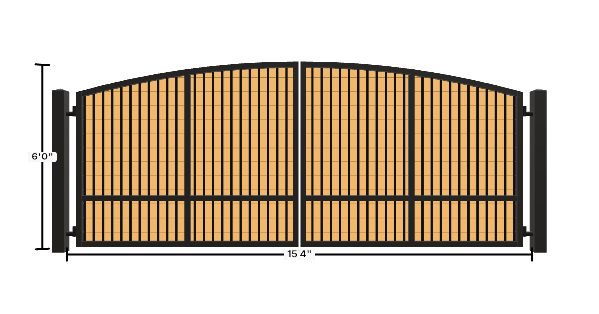 Drawing of the configured Driveway Gate, 15'4" wide × 6'0" high, with dimensions