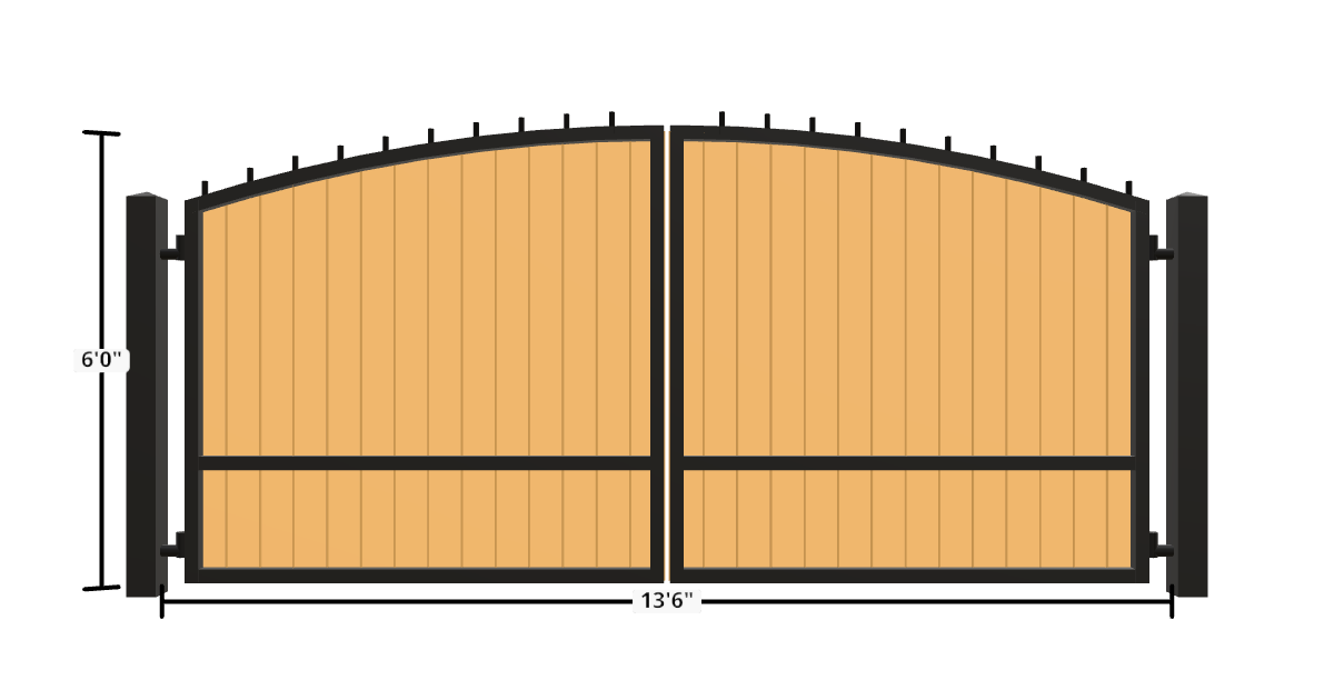 Drawing of the configured Driveway Gate, 13'6" wide × 6'0" high, with dimensions