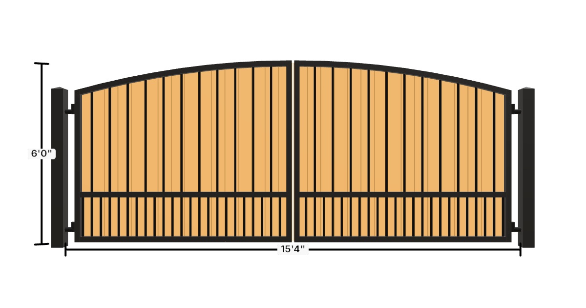 Drawing of the configured Driveway Gate, 15'4" wide × 6'0" high, with dimensions