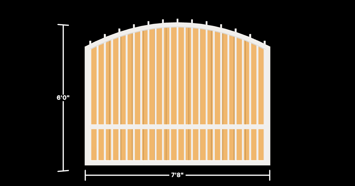 Drawing of the configured Luxury Fence Panel, 7'8" wide × 6'0" high, with dimensions